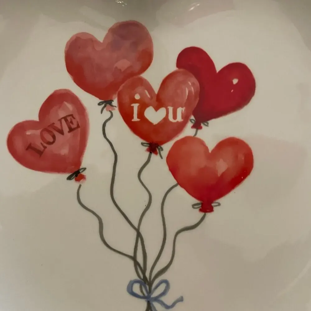 4pc Maxcera Valentine Heart Shaped Dinner Plates 10in Red Heart Balloons New